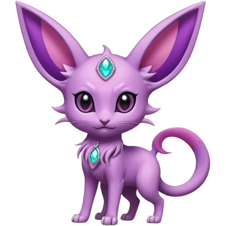Espeon pokemon with pink jewel in middle forehead and spilt end tail with two ear like flaps coming out 
of cheeks
(full body) emoji