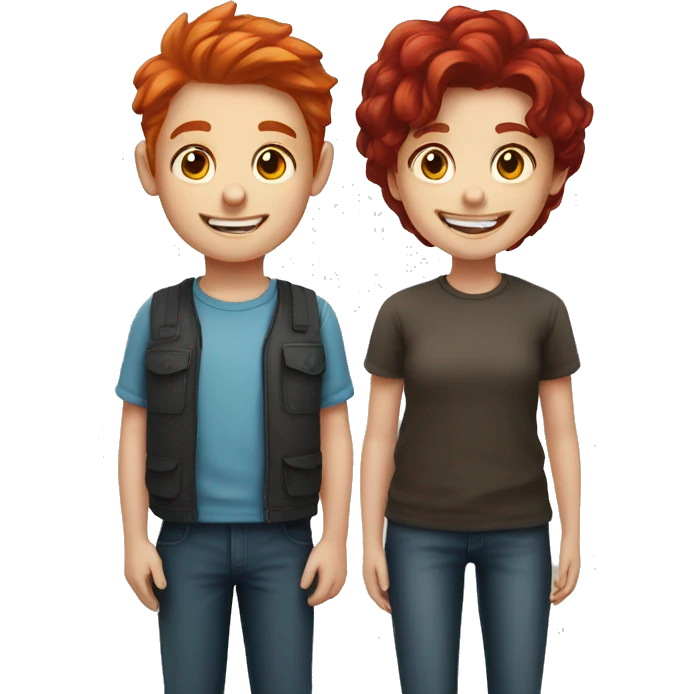 smiling red hair girl and dark hair boy portrait emoji