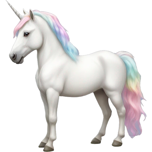 Fullbody realistic four-legged White unicorn with pastel color mane  emoji