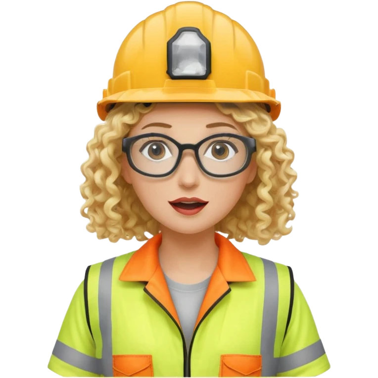 surprised construction worker blond curly haired woman wearing ppe emoji