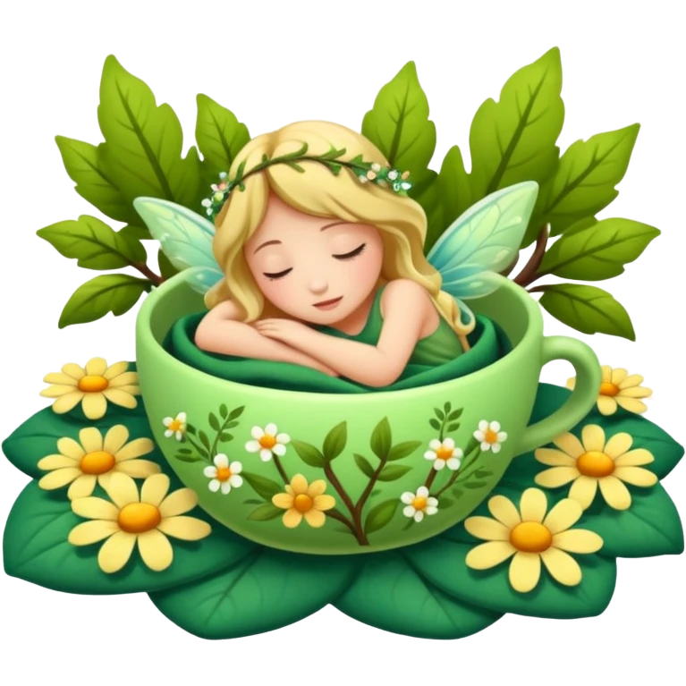 forest fairy dozing inside flower cup blanket emoji