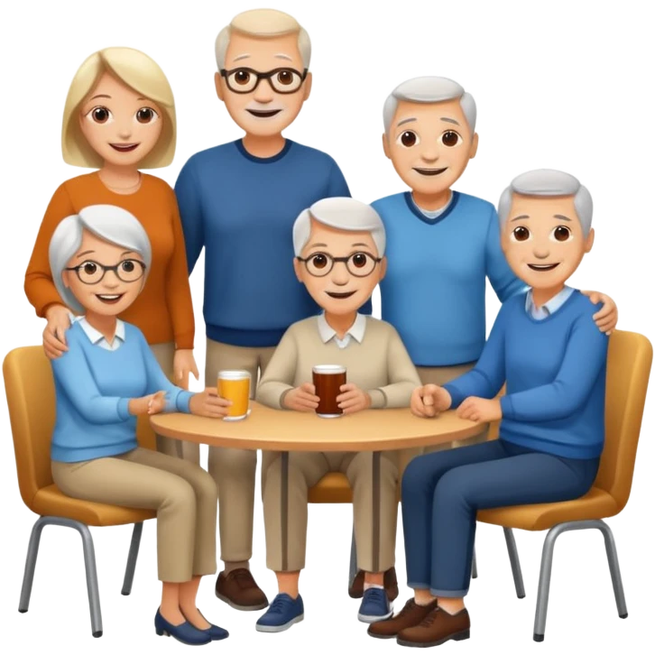 A large crowd of adults and seniors in casual clothing at an afterwork meeting emoji