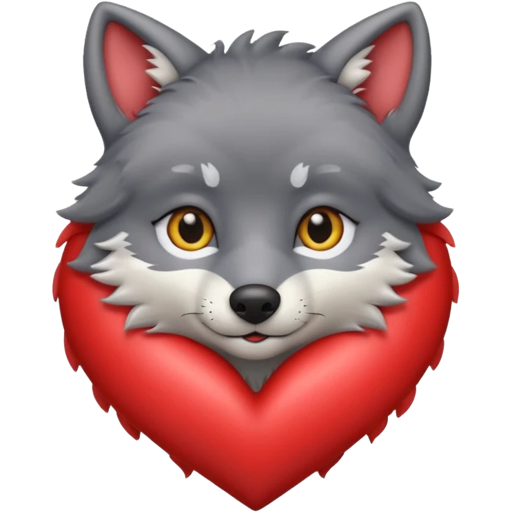cute dark grey wolf inside heart emoji