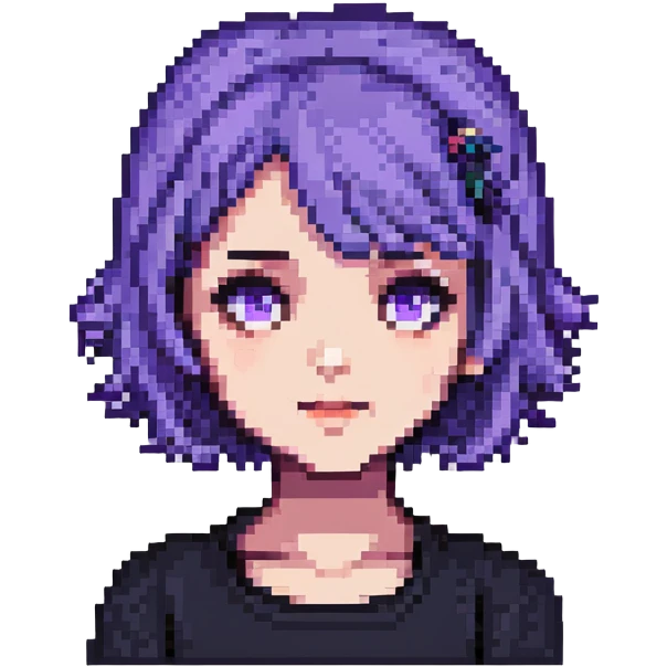 Girl with short purple hair, pixel art style emoji