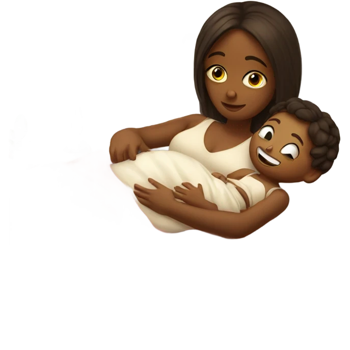 Girl in bed with baby emoji