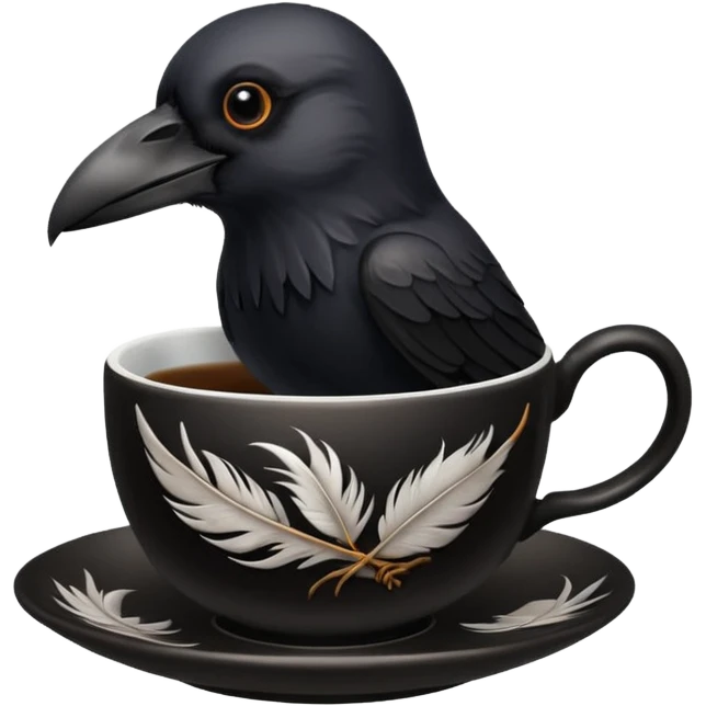 create a crow hoalding tea cup  2d emoji