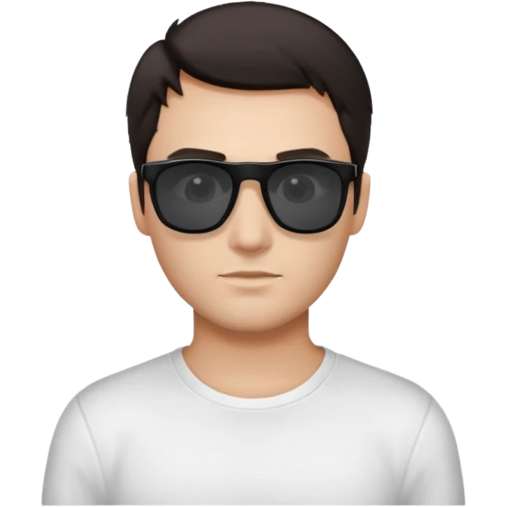 Парень в белом лонгсливе и черных прямоугольных очках солнцезащитных с короткой стрижкой на бок темные волосы черный фон emoji