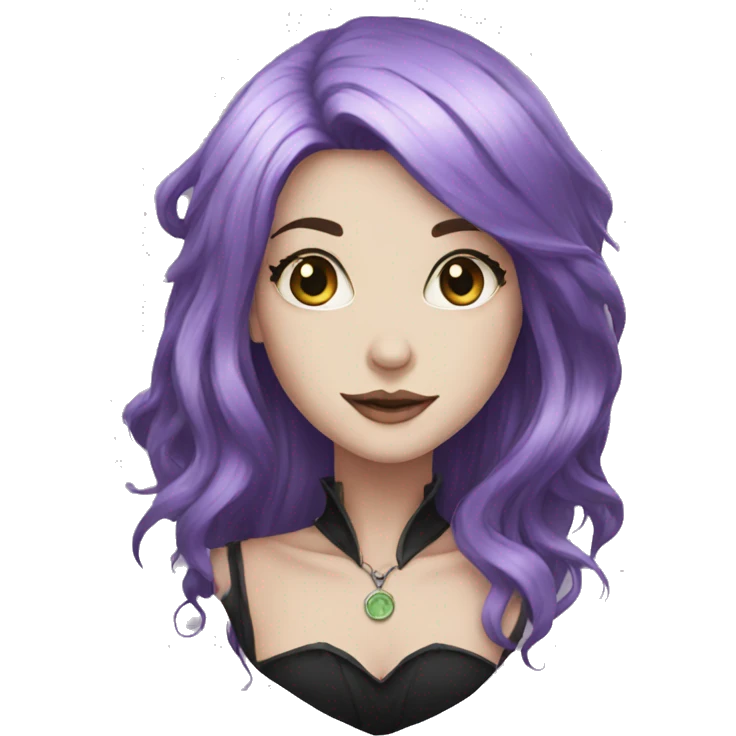 white skin witch black purple hair tea emoji