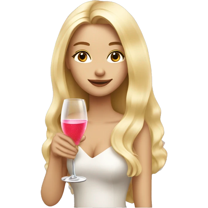 Pretty blonde lady with long hair drinking rose champagne emoji