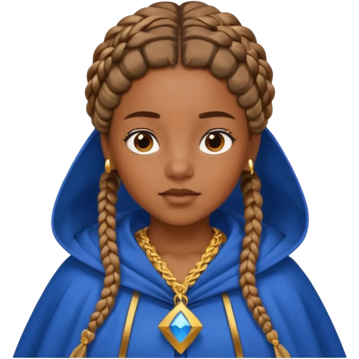 brown skin girl with braided hair, wearing blue cloak emoji