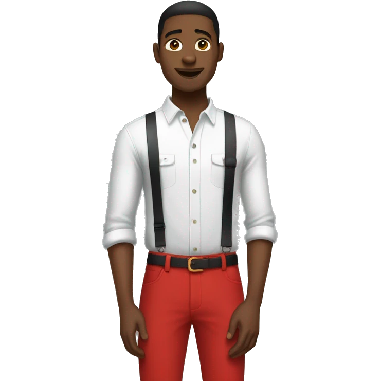Black and white shirt, red pants, guy emoji