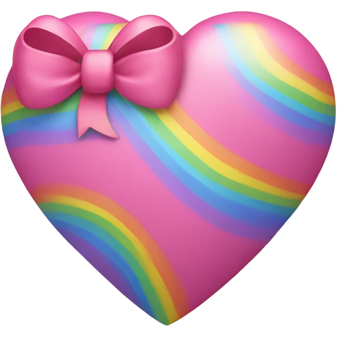 Rainbow heart, with a pink bow attached emoji