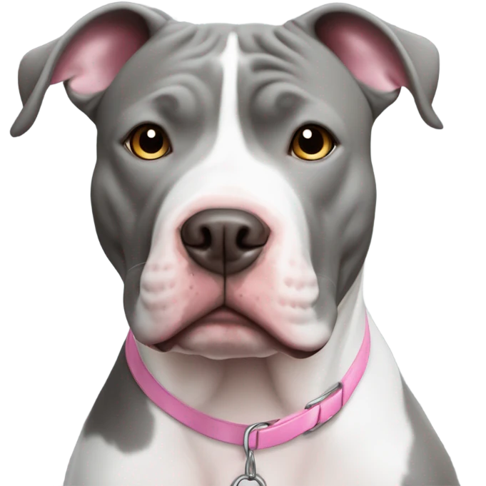 Gray and white pit bull with thin white stripe down to pink nose  emoji