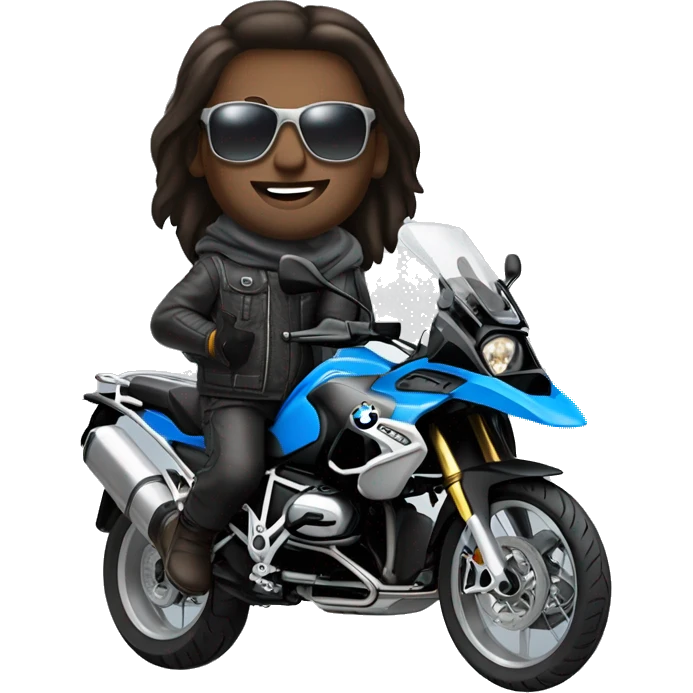 bmw gs 1250 male rider sunglases on bike dark hair blue eyes emoji