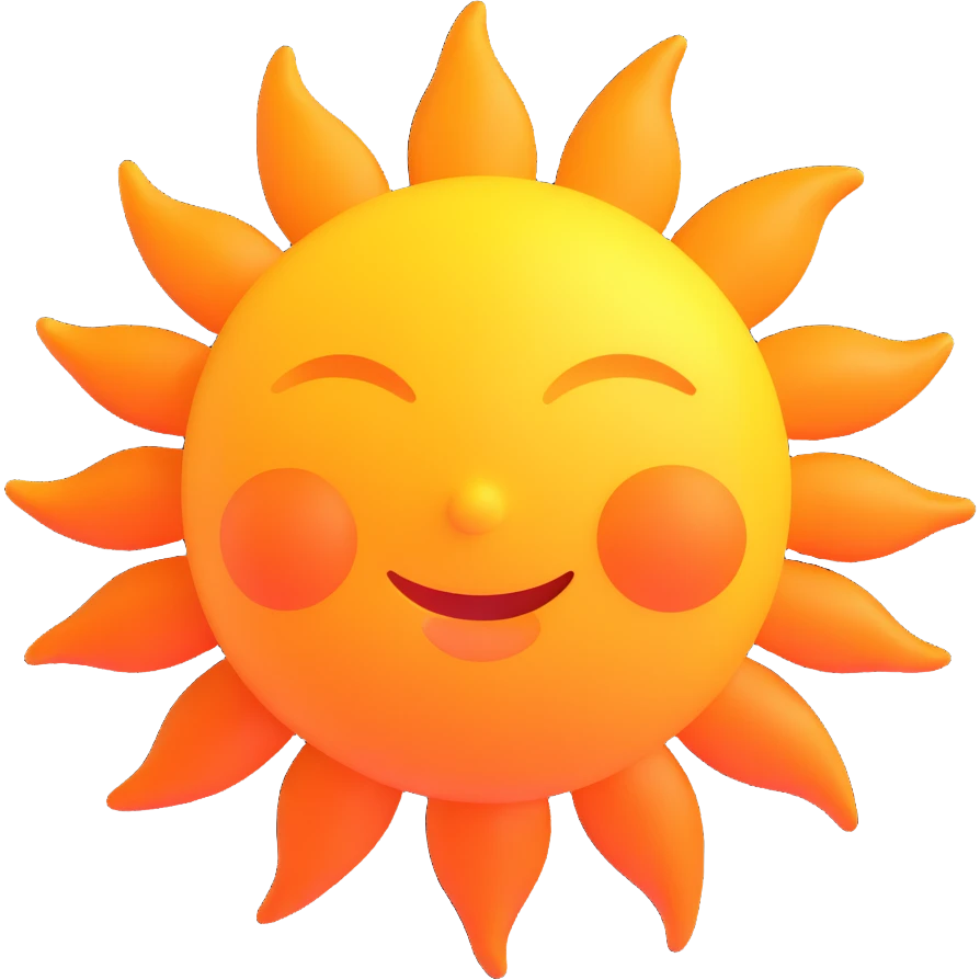 3D style glowing yellow-orange sun without facial features, suitable for Discord role icon emoji