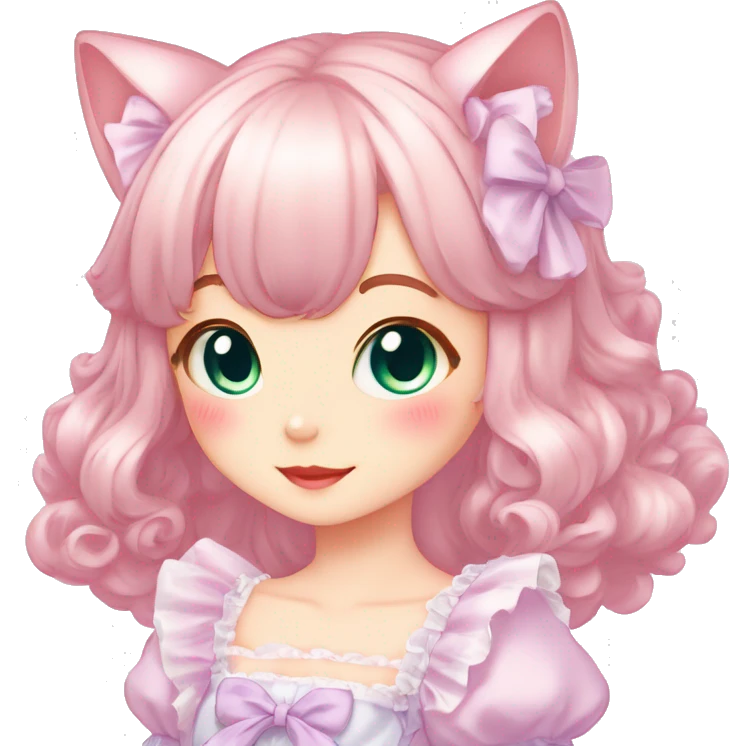 Shiny Blushing Cute Kawaii Beautiful Pastel Lolita Anime Catgirl Trending Style Cottagecore Pastelcore  emoji