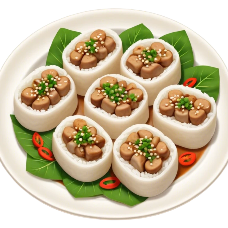 Cinematic Realistic B√°nh cu·ªën Dish Emoji, featuring steamed rice rolls filled with savory minced pork and mushrooms rendered with soft textures and inviting, warm lighting. emoji