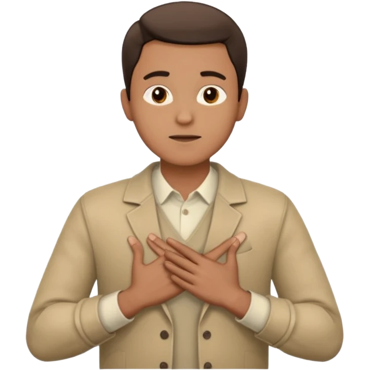 un hombre con las dos manos en el pecho, con las palmas de las manos abiertas. con ropa emoji