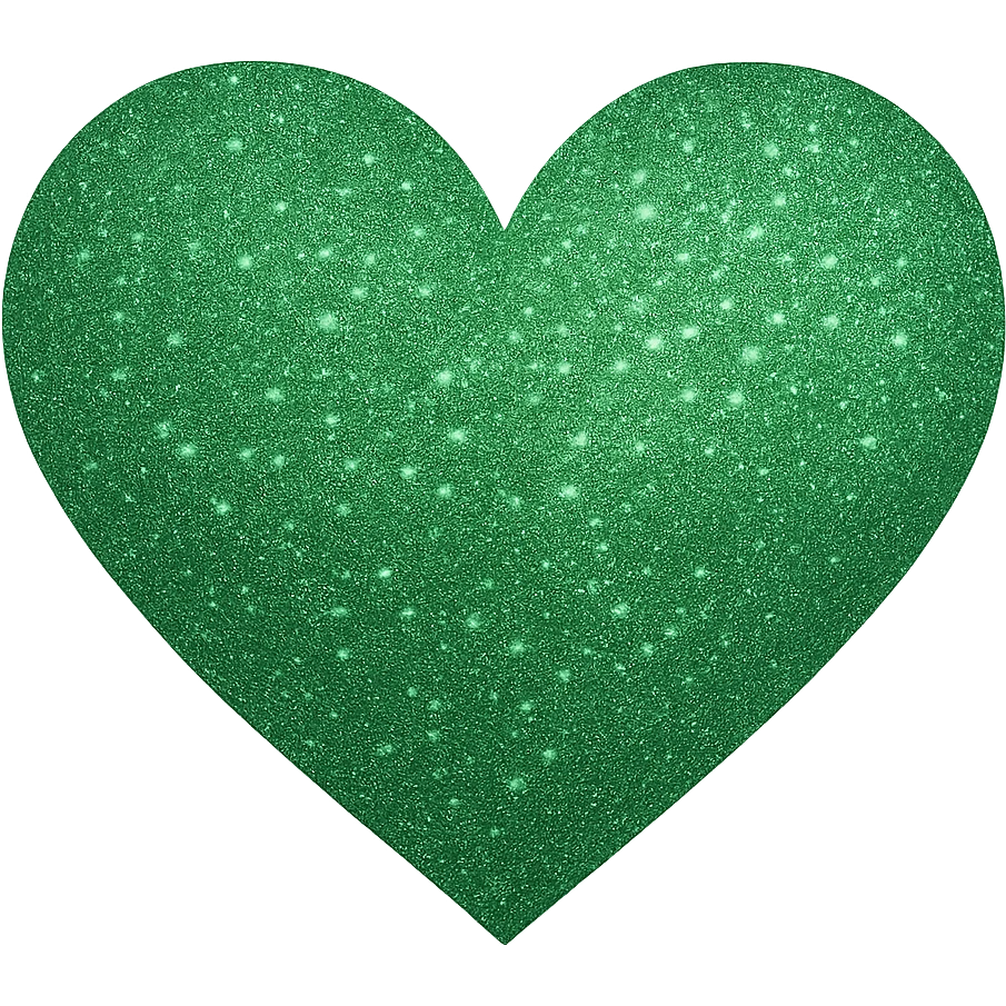 Edit the glittery blue color heart with a subtle gradient and no border to a glittery green color heart with a subtle gradient and no border. Keep the background transparent. Maintain the glittery texture and subtle gradient effect in green emoji