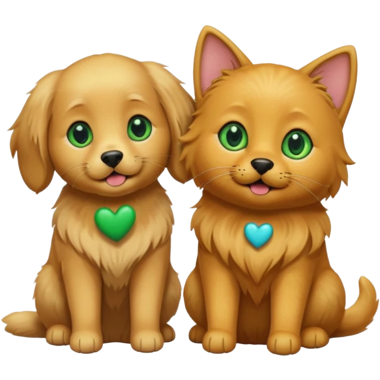 golden retriever and black cat with green eyes as couple emoji