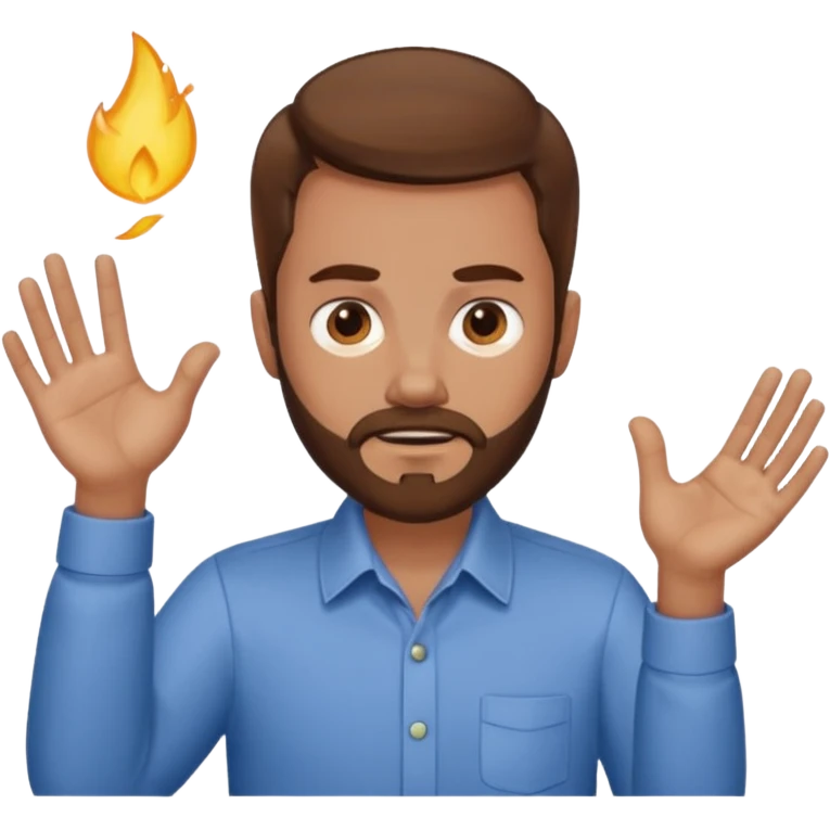 Guy with brown hair flicking you off and wearing a collar shirt with a trimmed beard emoji