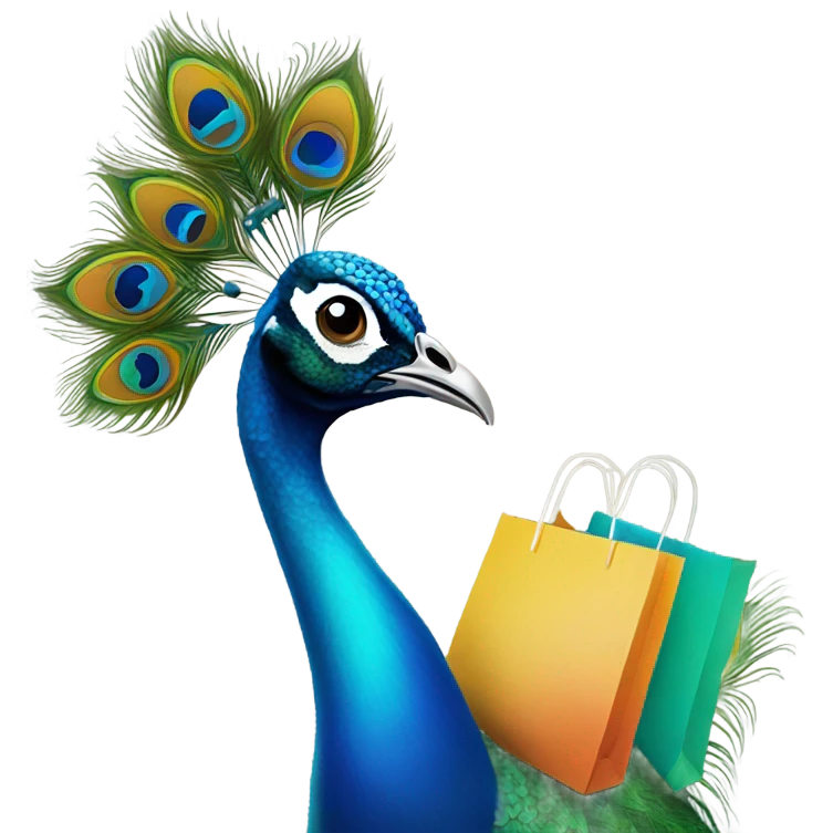 Peacock with shopping bags emoji
