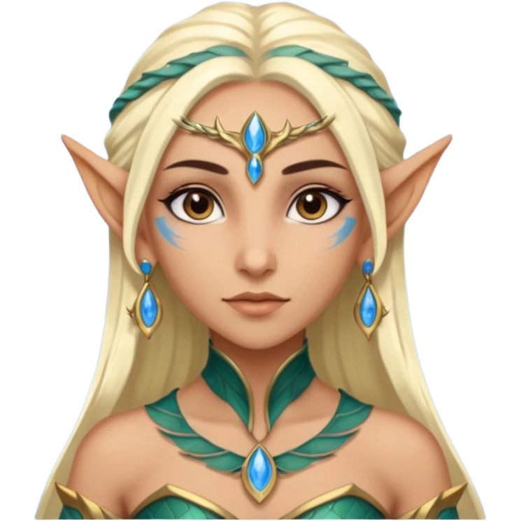 ESO female water elf with scale skin warrior with lashes and earrings emoji