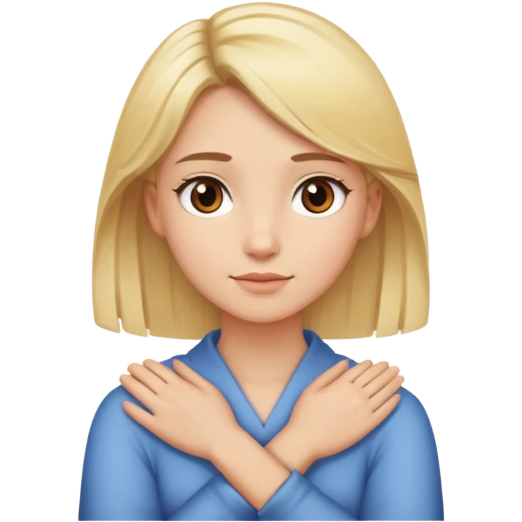 a girl with blond hair and brown eyes with hands crossed around her neck  emoji