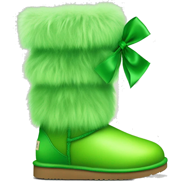 Realistic Pair of lime green fur Ugg boots with green silk ribbon bow. emoji