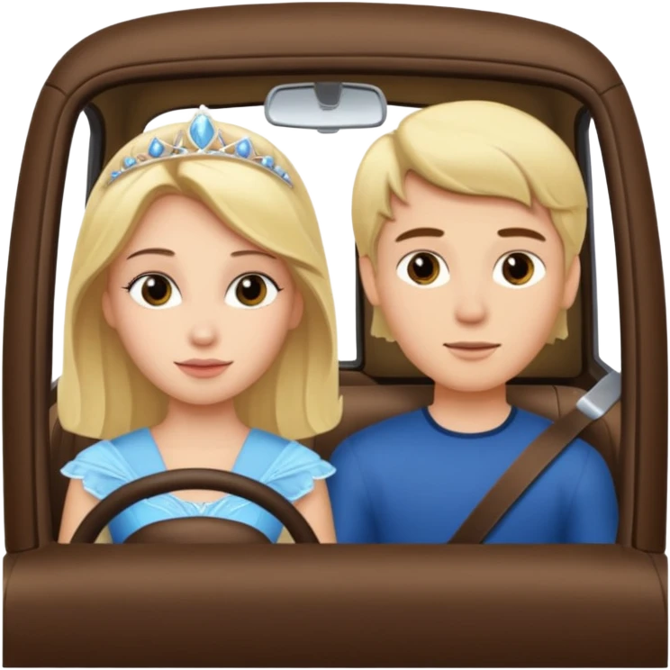 Blonde Passenger princess in car with brunette boy emoji