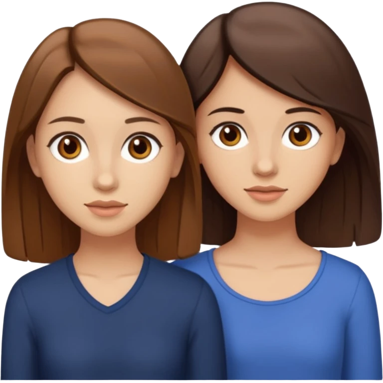 two sisters in their twenties; one has a slightly lighter complexion with lighter skin, brown eyes, and brown hair while the other is slightly tanner, brown eyes, and dark brown hair emoji