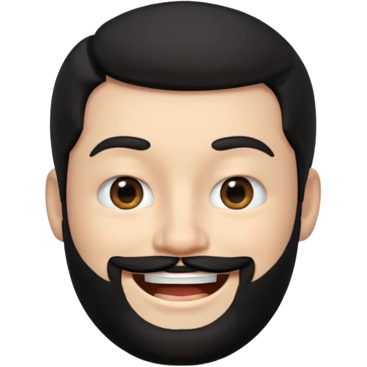 A 3D digital avatar, specifically an Apple Memoji, of a man with black hair and a black beard, winking with his right eye and smiling widely. He has blacl eyes. The image is a headshot on a white background. emoji