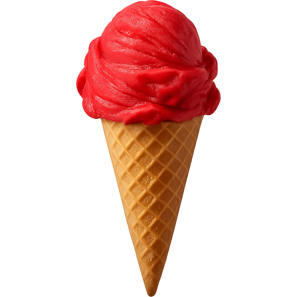 red ice cream, bright, with waffle cone, transparent background emoji