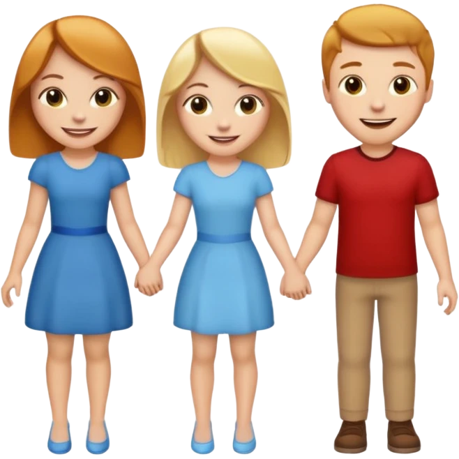 3 emojis holding hands, ginger white girl on the left, brunette white man in the middle, blonde white girl on the right emoji