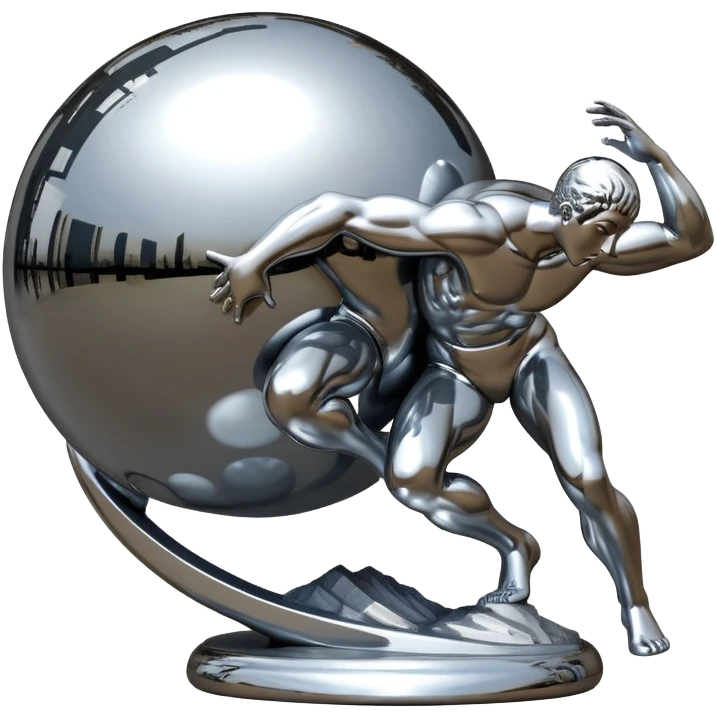 sorayama Sisyphus pushing up big sphere on his back sculpture emoji