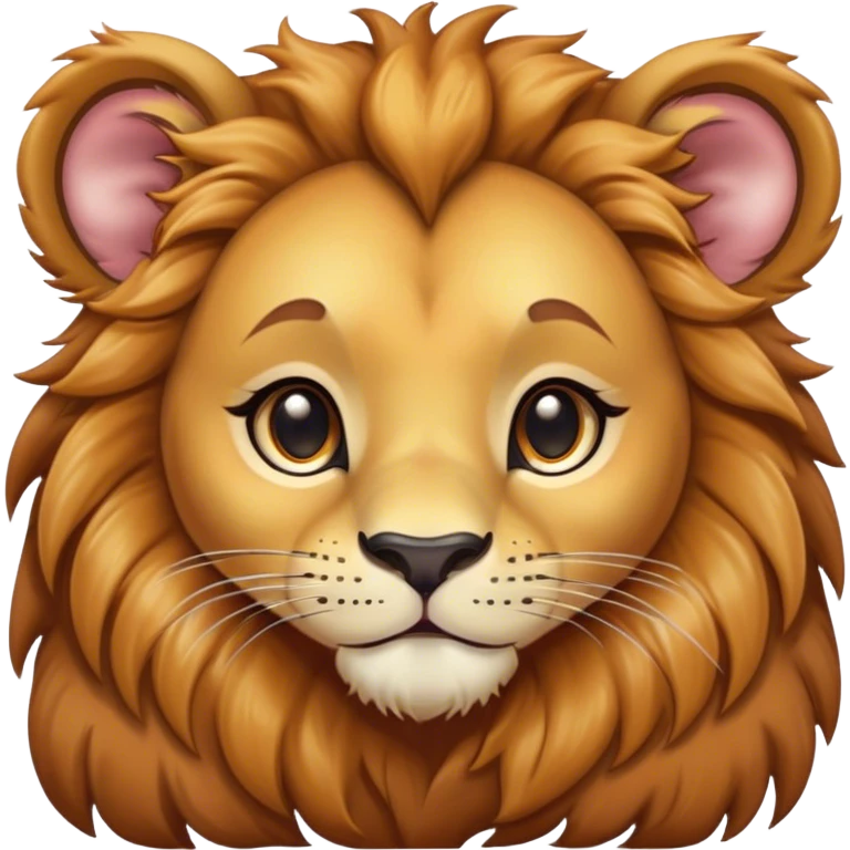 Cinematic Cute Lion Cub Portrait Emoji, Head tilted playfully and inquisitively, featuring a glossy tawny Fur with a lush mane and round, sparkling amber eyes filled with curious mischief, Simplified yet irresistibly adorable features, highly detailed, glowing with a warm, friendly glow, high shine, affectionate and spirited, stylized with a touch of jungle whimsy, bright and endearing, soft glowing outline, capturing the essence of a mischievous yet loving Lion Cub, so playful it feels like it could pounce out of the screen and into your arms! emoji