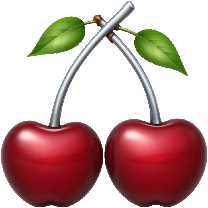 A pair of cherries emoji made of liquid silver chrome, smooth rounded shapes, glossy metallic surface, subtle sensual vibe, luxury sexy aesthetic, iOS emoji style, centered, clean white background emoji