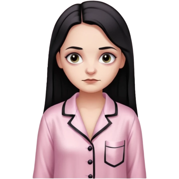 Full model stunning Wednesday Addams dark smoky eyeshadow in a unbuttoned Light pink silk pyjamas set emoji