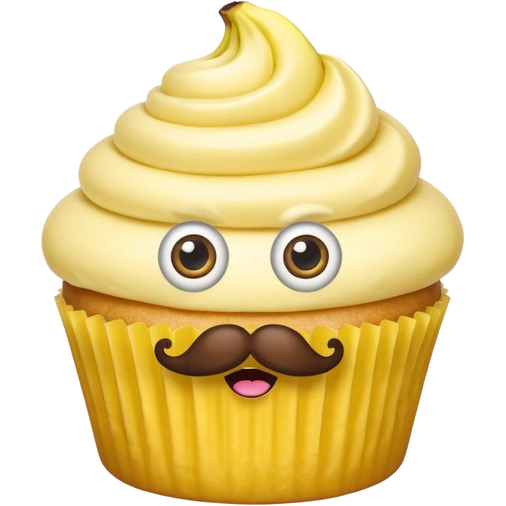 giant mustached, banana cupcake, big eyes emoji