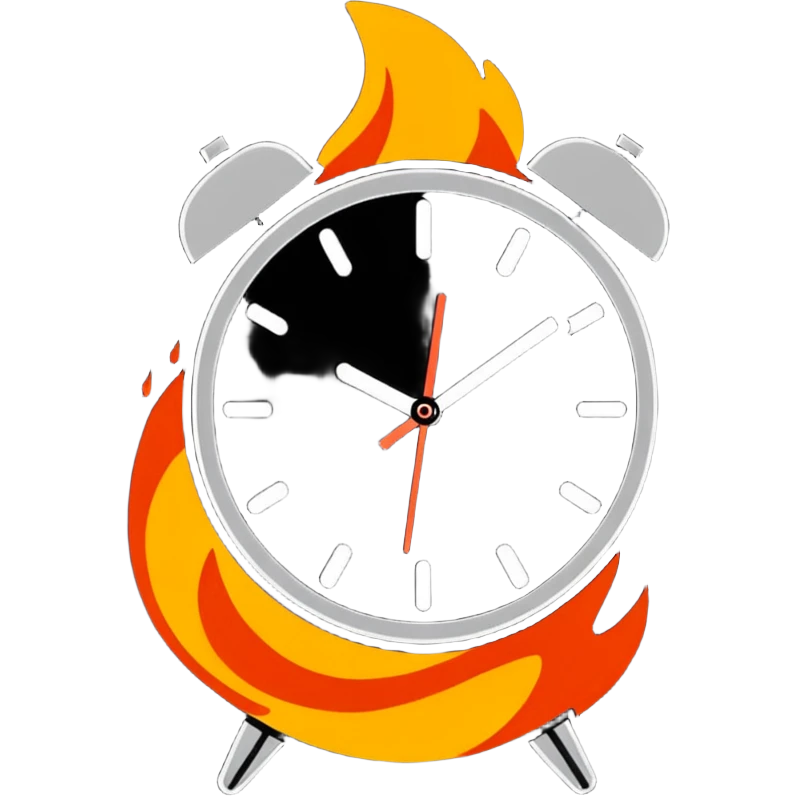cartoon sticker of a clock on fire emoji