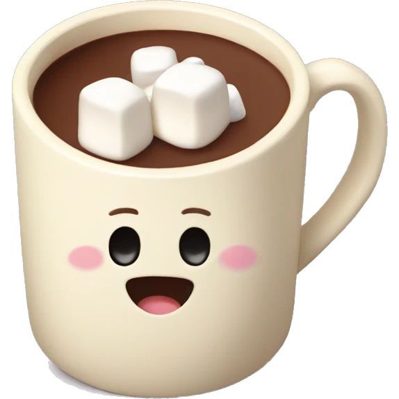 hot chocolate in a cream colored mug with marshmallows  emoji