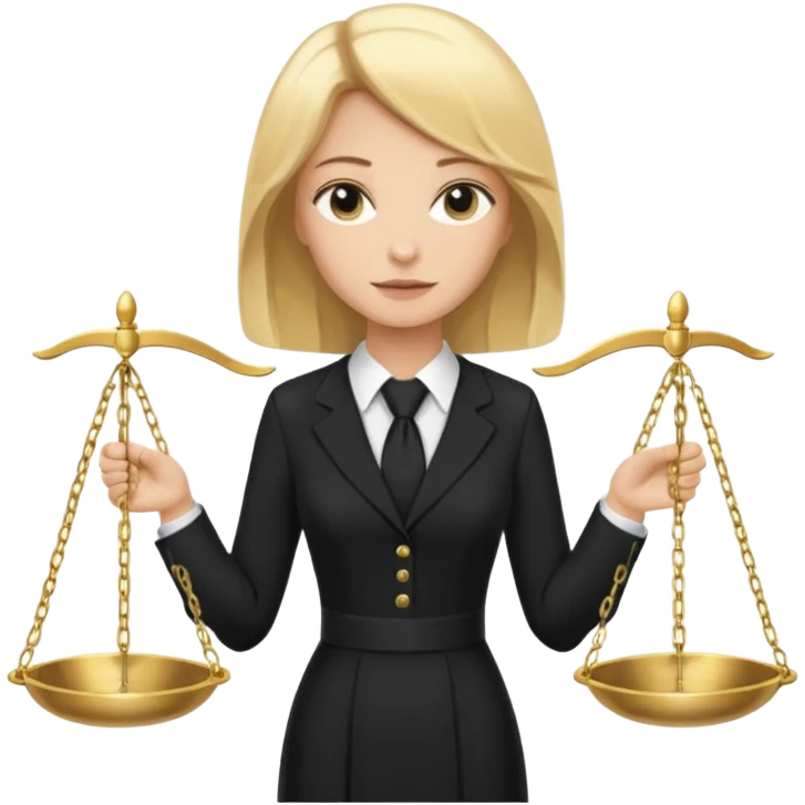 woman lawyer blanche et blonde avec des cheveux mi-long; elle est habillée avec une longue robe noire et une cravate blanche; elle porte la justice emoji