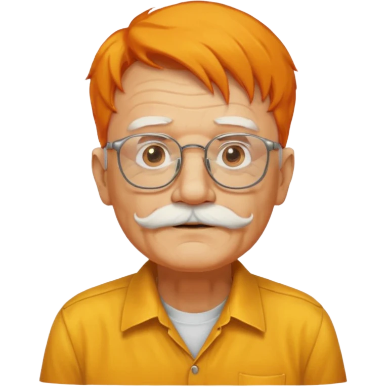 old man, orange hair, white mustache, wearing glasses, wearing a yellow shirt emoji