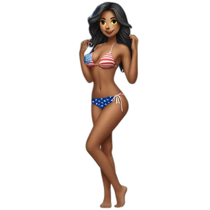 Sexy pose - woman wearing only American flag bikini poster emoji