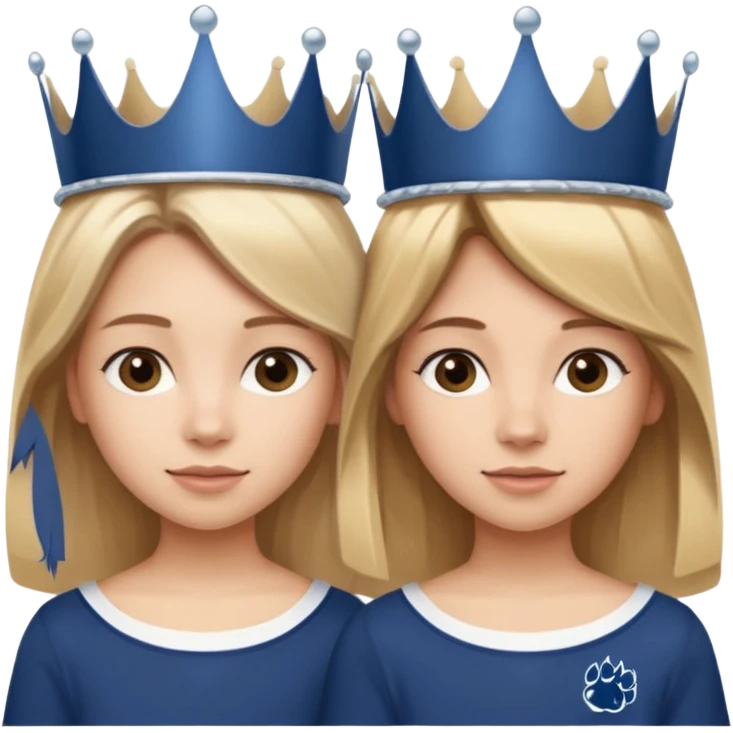 Two girls. One with shoulder length blond hair and one with long brown hair. They have princess crowns on their heads. They have Penn state shirts emoji