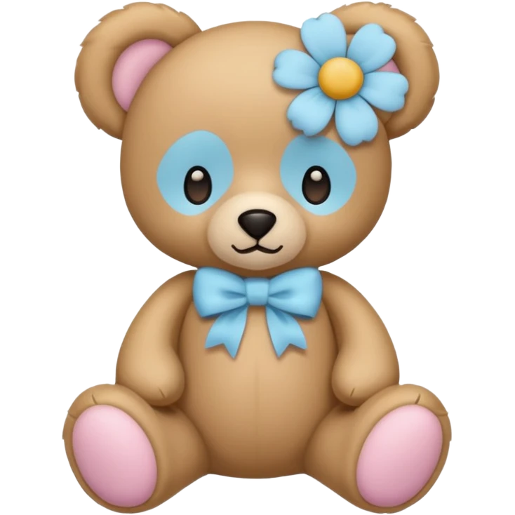 teddy bear with pastel blue bow and flower emoji