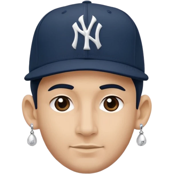 Hazme un moreno con aretes pequeños en las orejas con mucho volumen atrás una gorra plana new York yankee  emoji