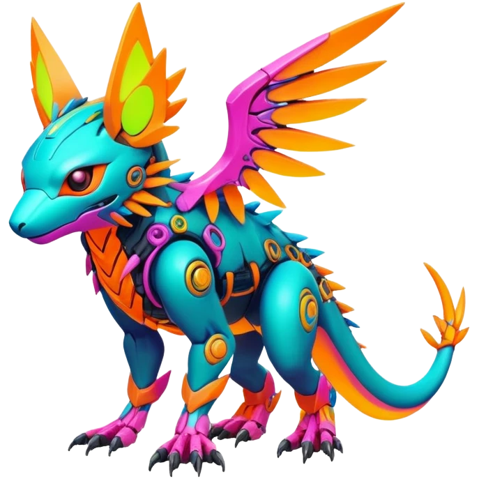 Tropical futuristic lush warm-colored modern colorful neon-colored cyber-Fakémon-Digimon-Trico-creature emoji