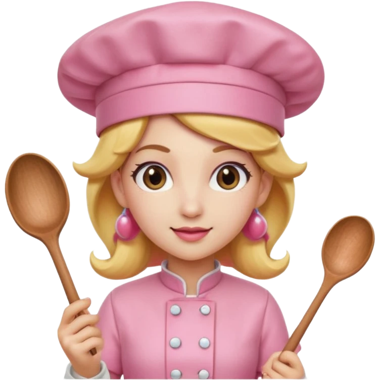 Pink chef hat princess peach with a hand and spoon  emoji