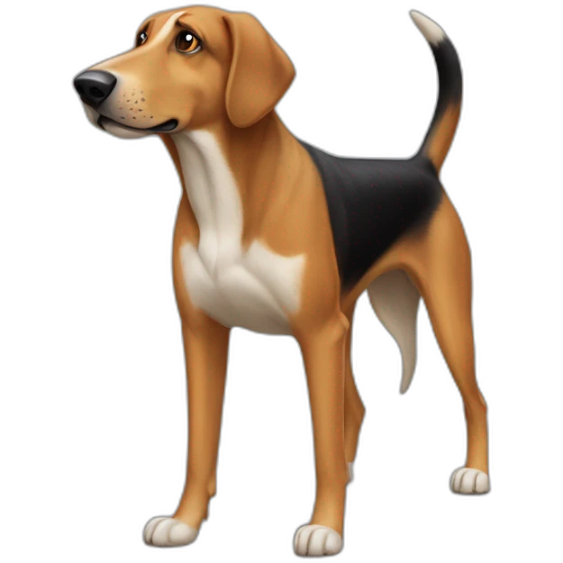 coonhound and German shepherd mix dog with ears down walking emoji